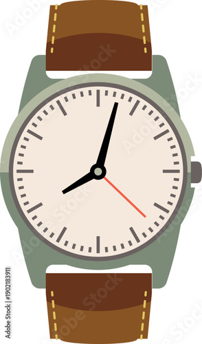 Bild auf Leinwand A watch with a brown band and a white face