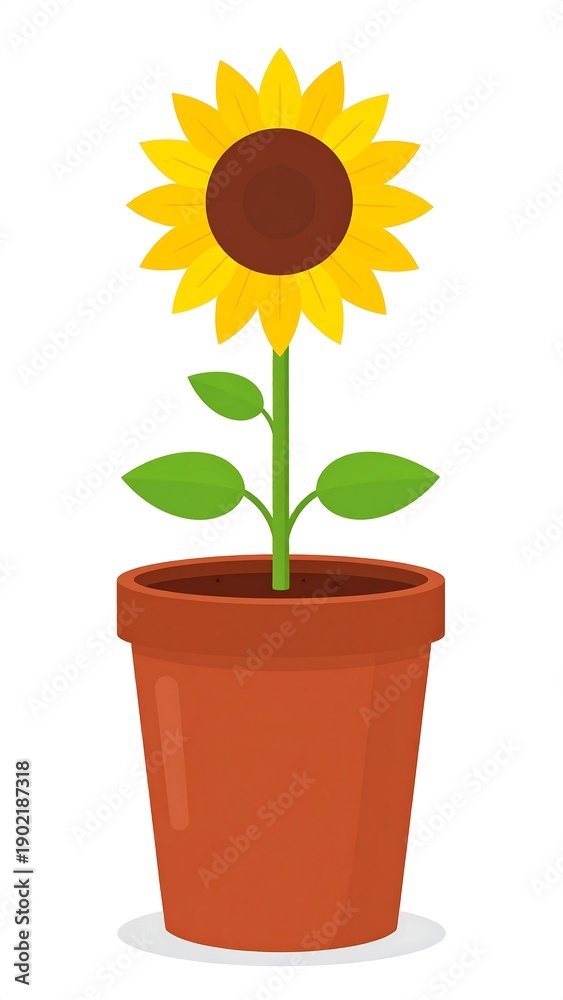 Obraz premium Vibrant sunflower in a terracotta pot against a clean white background