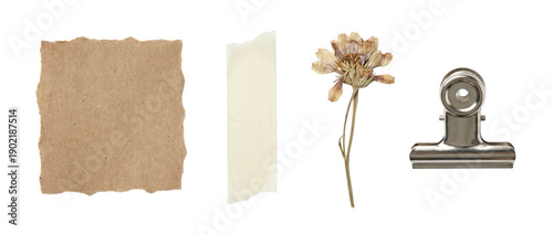 Fotografi Rustic stationery cutout set featuring torn kraft paper, a narrow torn paper str