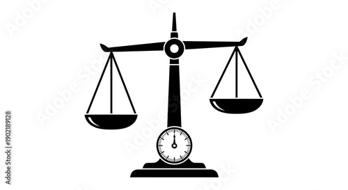 Scales of justice and time, balance vector illustration, flat design