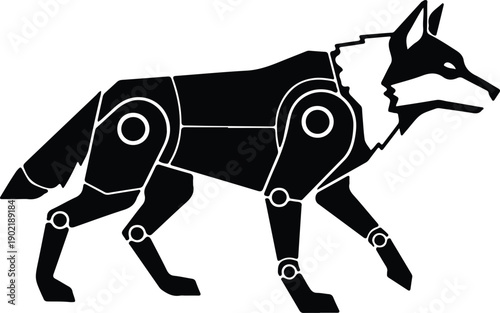 silhouette futuristic cyborg wolf animal machine cybernetic wild predator vector design
