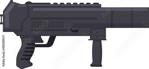 Tactical black submachine gun flat vector illustration