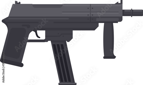 Submachine gun illustrating danger and illegal weapons concept