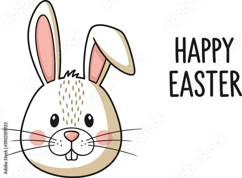 Adorable cartoon bunny face illustration wishing everyone a happy easter holiday greeting perfect for seasonal celebrations and springtime designs
