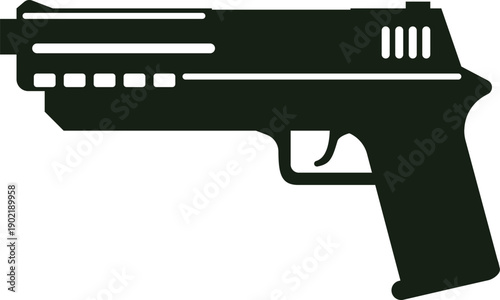 Dark pistol firing arm icon on white background