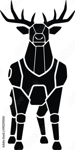 silhouette robotic mechanical deer buck standing with large sharp antlers vector design