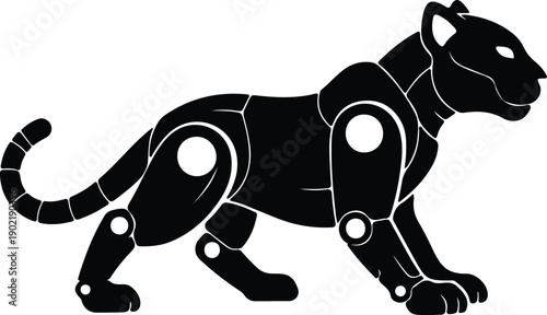 silhouette segmented panther abstract digital modern technology animal vector design