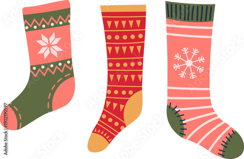 Christmas socks with festive winter patterns