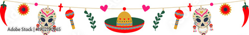 Mexican fiesta banner with sugar skull and sombrero
