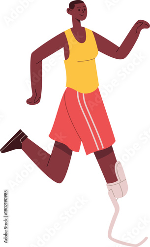 African American woman running with prosthetic leg