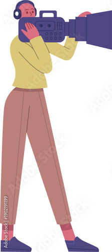 Videographer operating professional camera, creating video content