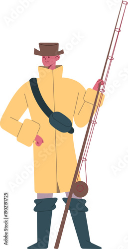 Fisherman holding fishing rod enjoying outdoor hobby