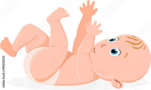Little baby lying on back raising hands