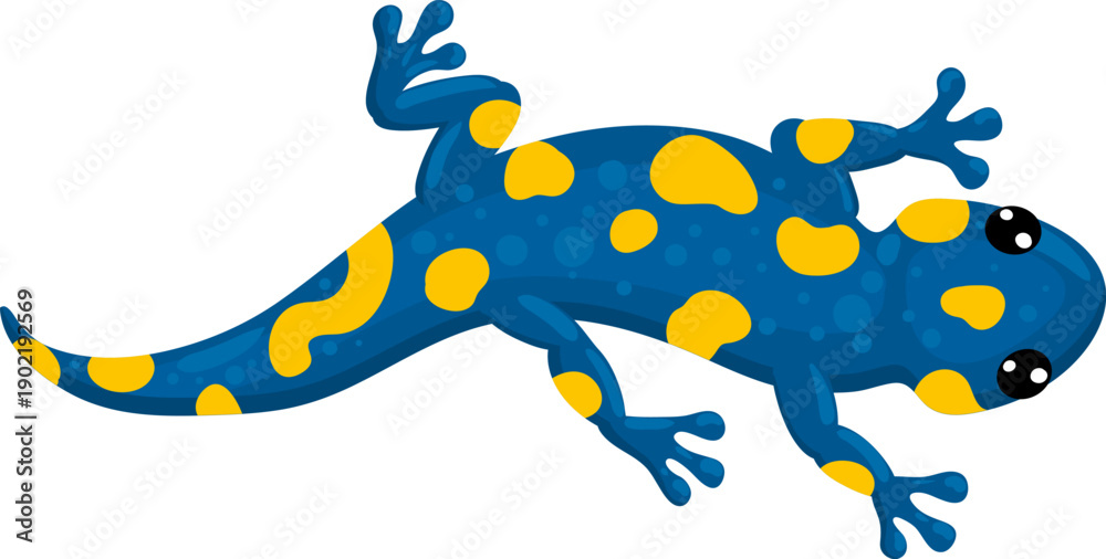Obraz premium Blue cartoon salamander with yellow spots crawling