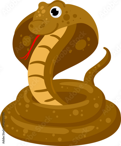 Brown cobra snake cartoon character illustration posing