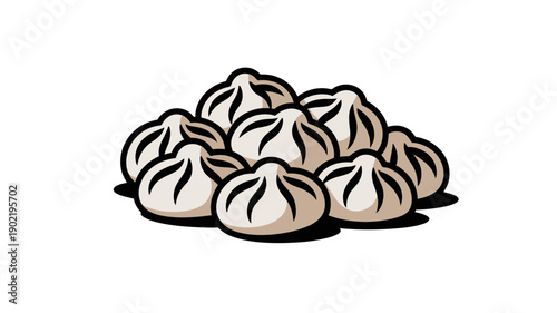 A vector graphic illustration of a pile of dumplings on a white background