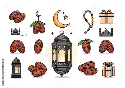 Ramadan elements and symbols in a flat design