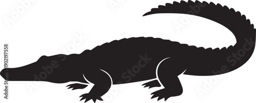 Black silhouette of a crocodile, isolated on a white background. Clean vector illustration ideal for wildlife, reptile, logos, icons, and minimalist graphic designs.