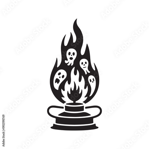Spooky ghost flame silhouette icon Halloween horror symbol