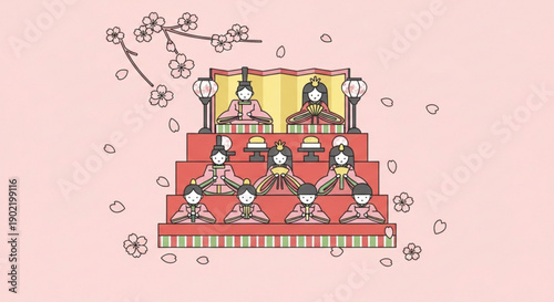 Traditional japanese tea ceremony with multiple participants on red platform