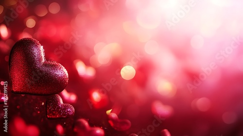 valentine’s day sale background with red and pink gradient and soft heart bokeh