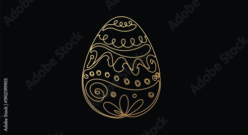 Elegant continuous line art design featuring a single ornate golden easter egg illustration against a stark black background emphasizing celebration