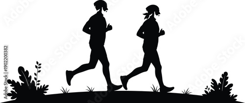 Two people jogging together in a natural outdoor setting