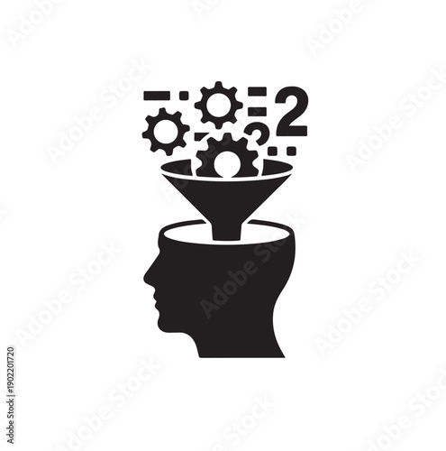 Thinking mind concept head silhouette with gears illustration