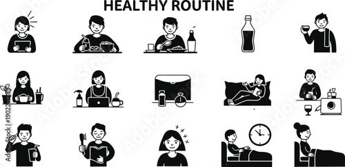 Healthy daily routine infographic with icons
