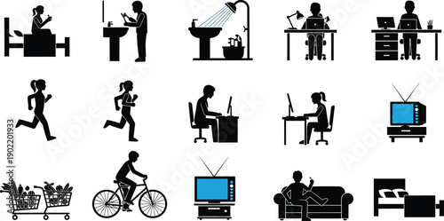 Daily life activities icons for business and personal use
