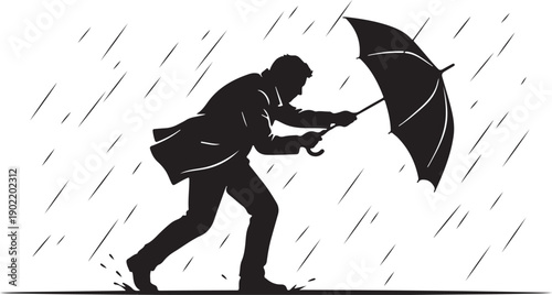 silhouette of a person opening an umbrella against rain