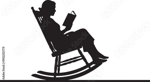 silhouette of a person sitting in a rocking chair reading a book