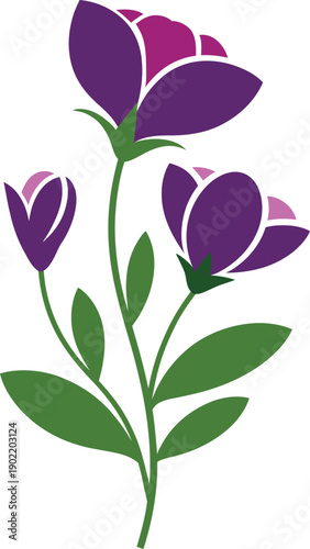 Purple flowers with green leaves illustration