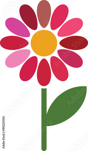 A colorful pink flower with green stem and leaf