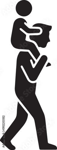 silhouette of a father carrying a child on his shoulders, piggyback