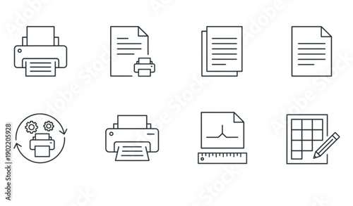 Modern Elegant Printing Outline Icons Set for UI and Office Design
