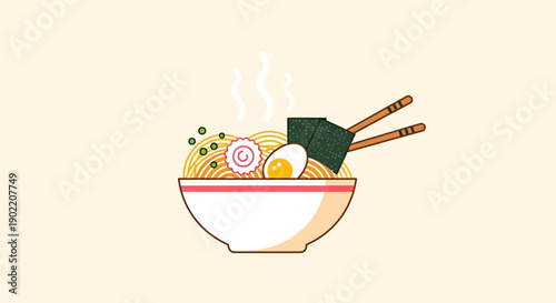 Steaming Hot Ramen Noodle Soup with Egg and Vegetables.