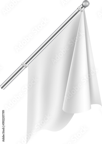 A white flag is hanging from a pole