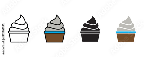 Frozen yogurt cupcake icon vector. Sweet dairy dessert and swirl soft serve treat symbol. Vector illustration.