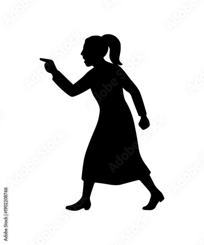 Angry woman silhouette yelling and pointing aggressively