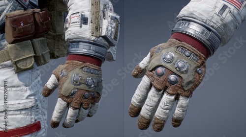 Astronaut glove detail rugged futuristic design with metallic elements
