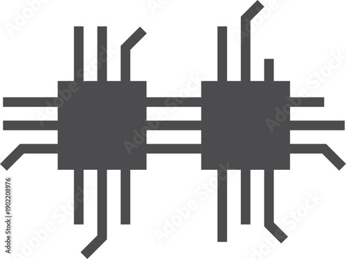 A black and white image of two black squares with wires coming out of them