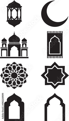 black and white icons set