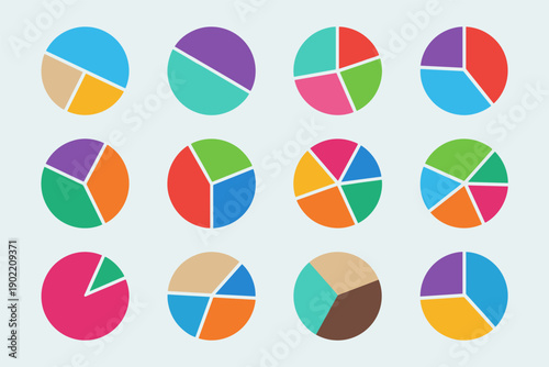 Pie chart collection for data analysis infographic presentation colorful circle diagrams showing statistics report