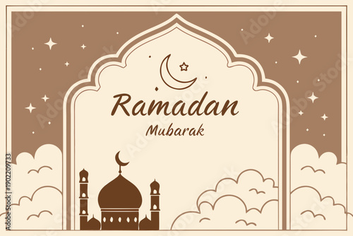 Ramadan Mubarak Ornate Arch Mosque Crescent Greeting Card, Elegant Ramadan Mubarak Islamic Arch Moon Stars Design 2025, Traditional Ramadan Mubarak Golden Arch Wishes Poster Image, Beautiful Ramadan M