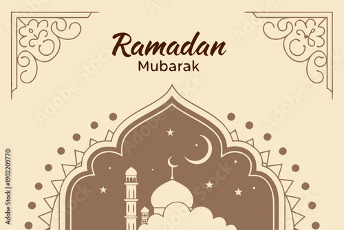 Ramadan Mubarak Ornate Arch Mosque Crescent Greeting Card, Elegant Ramadan Mubarak Islamic Arch Moon Stars Design 2025, Traditional Ramadan Mubarak Golden Arch Wishes Poster Image, Beautiful Ramadan M