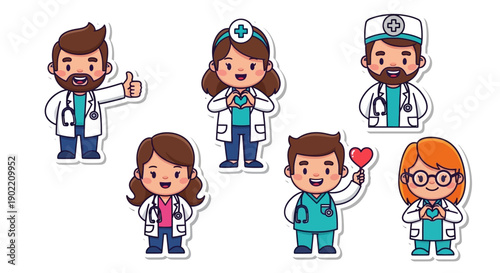Cartoon Medical Professionals with Various Expressions.