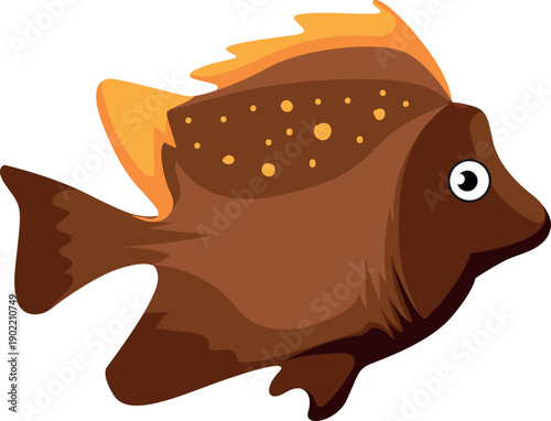 A cartoon fish with orange spots on its body
