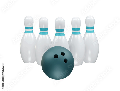 Bowling Pins and Ball icon 3d rendering illustration