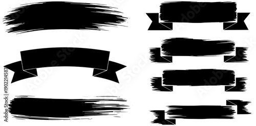 Set of black brush stroke banners and ribbons for text